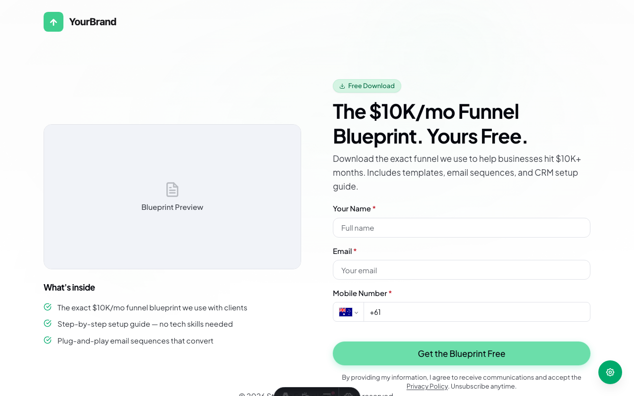 Squeeze Page template preview